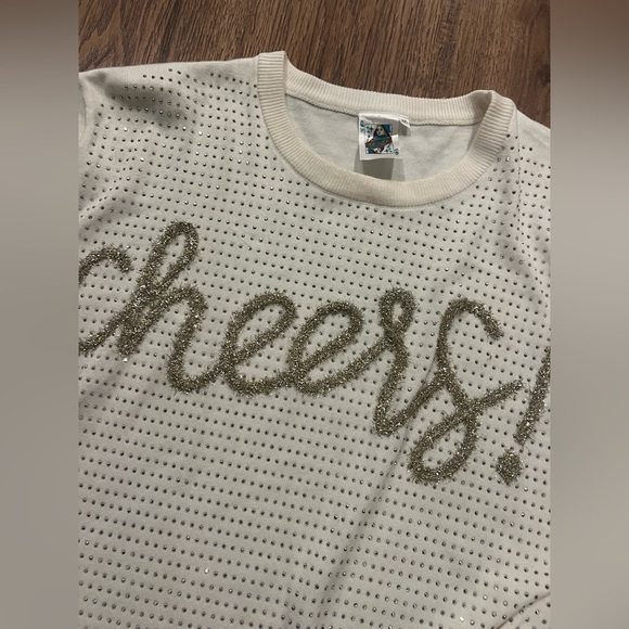 Queen of Sparkles Womens White Gold Tinsel Silver Dot Sweater NWOT XXL - Picture 5 of 7